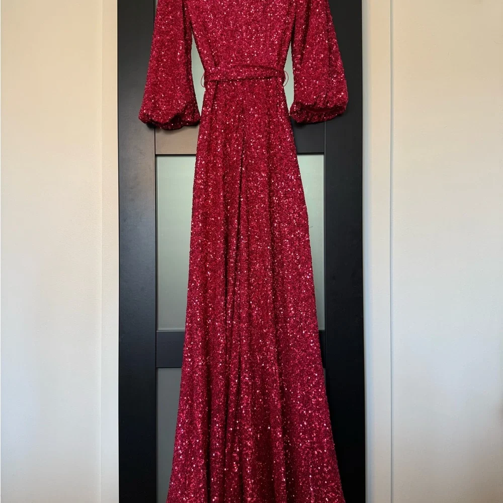 Jovani Raspberry Sequin Dress - Picture 2 of 7